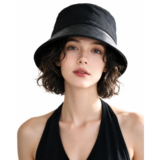 Patchwork Leather Bucket Hat